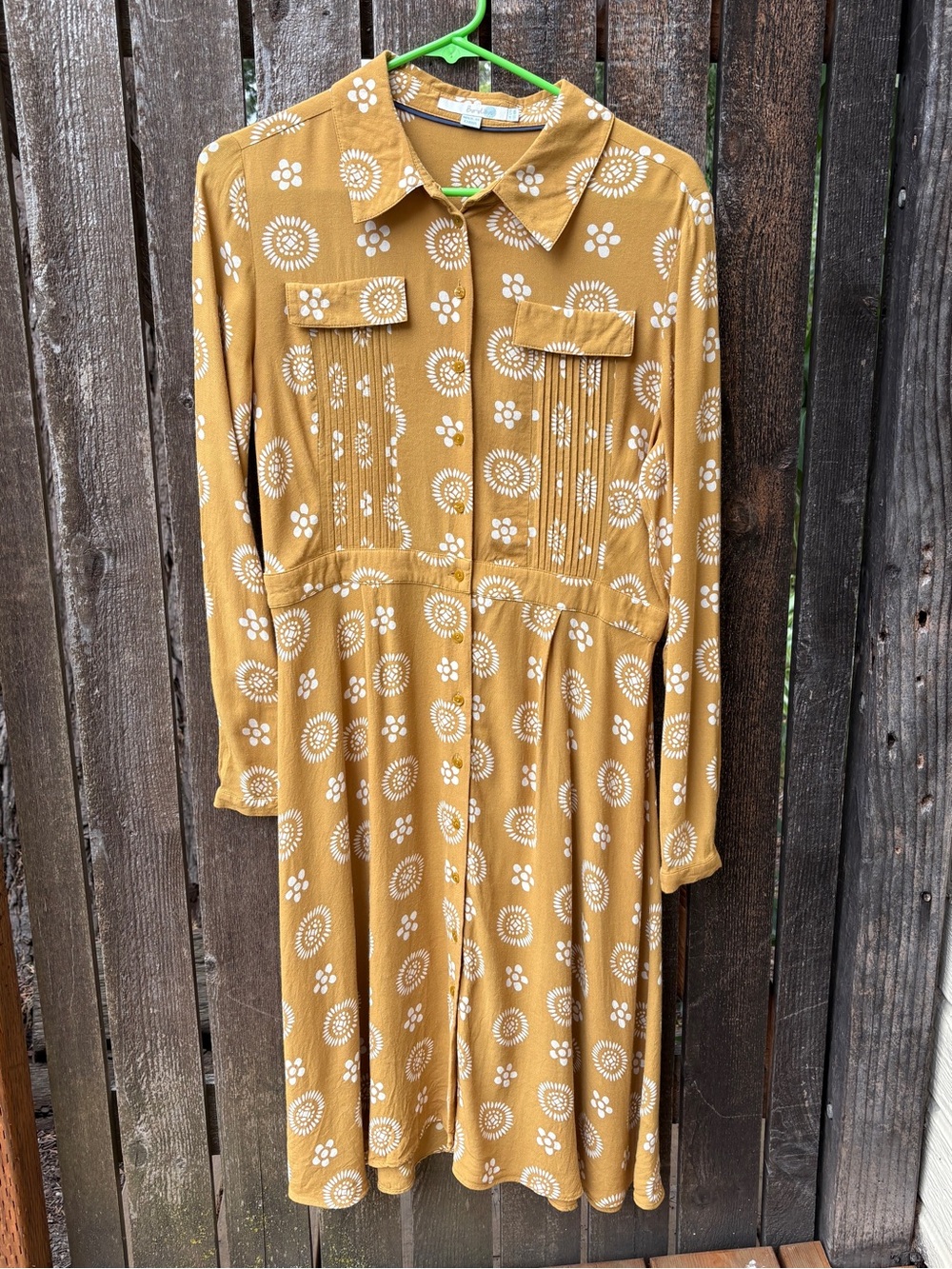 Boden Longsleeve Floral Full Button Down Shirt Dress in Mustard Sz 8 Regular